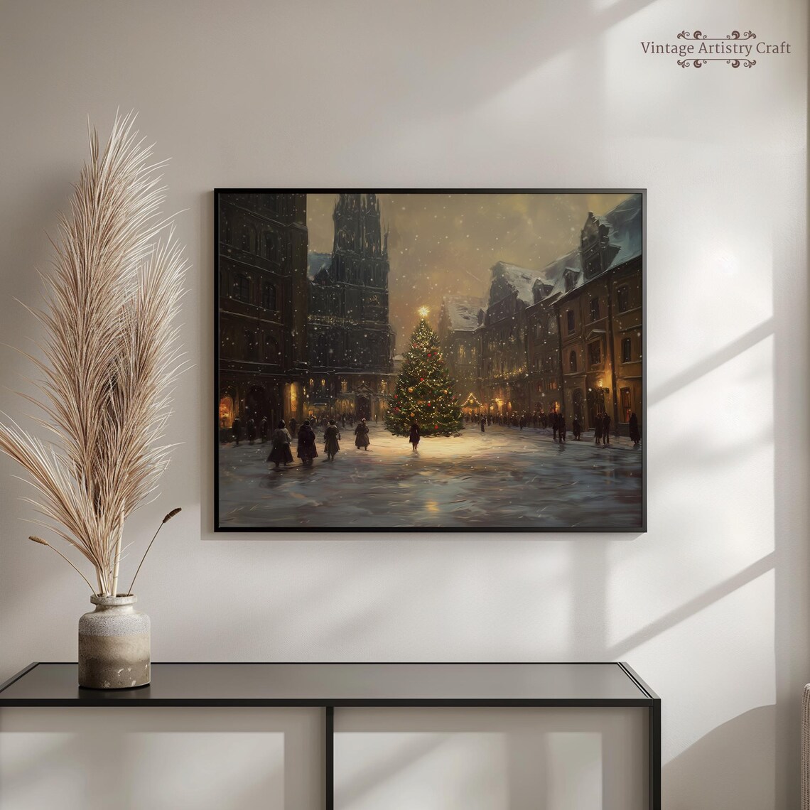 Christmas Tree Winter Street Town Vintage Art Print - Image 3