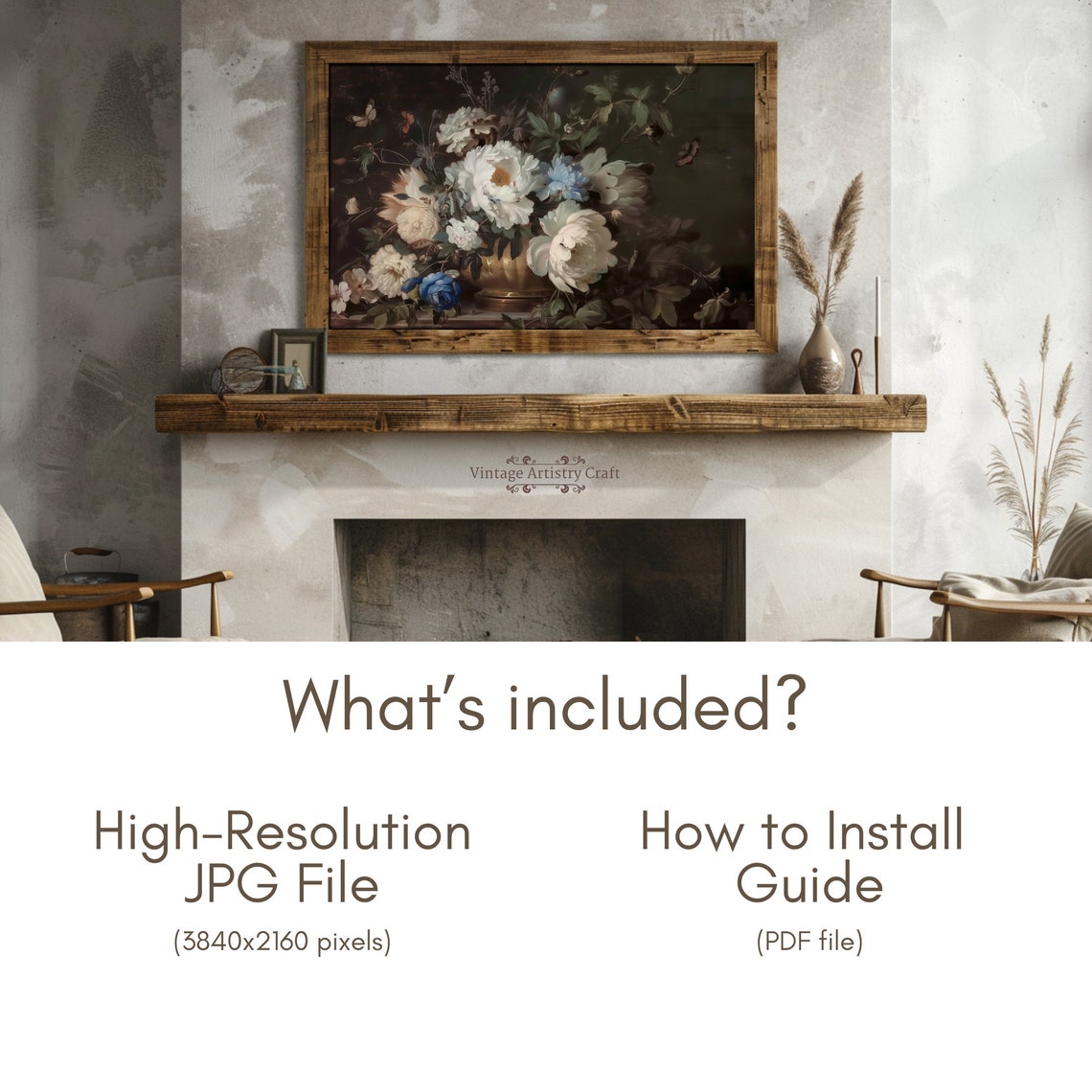 Frame Tv Art White Moody Flowers Moody Floral Tv Background Frame Tv Art Vintage Flower Still Life Farmhouse Painting Dark - Image 4