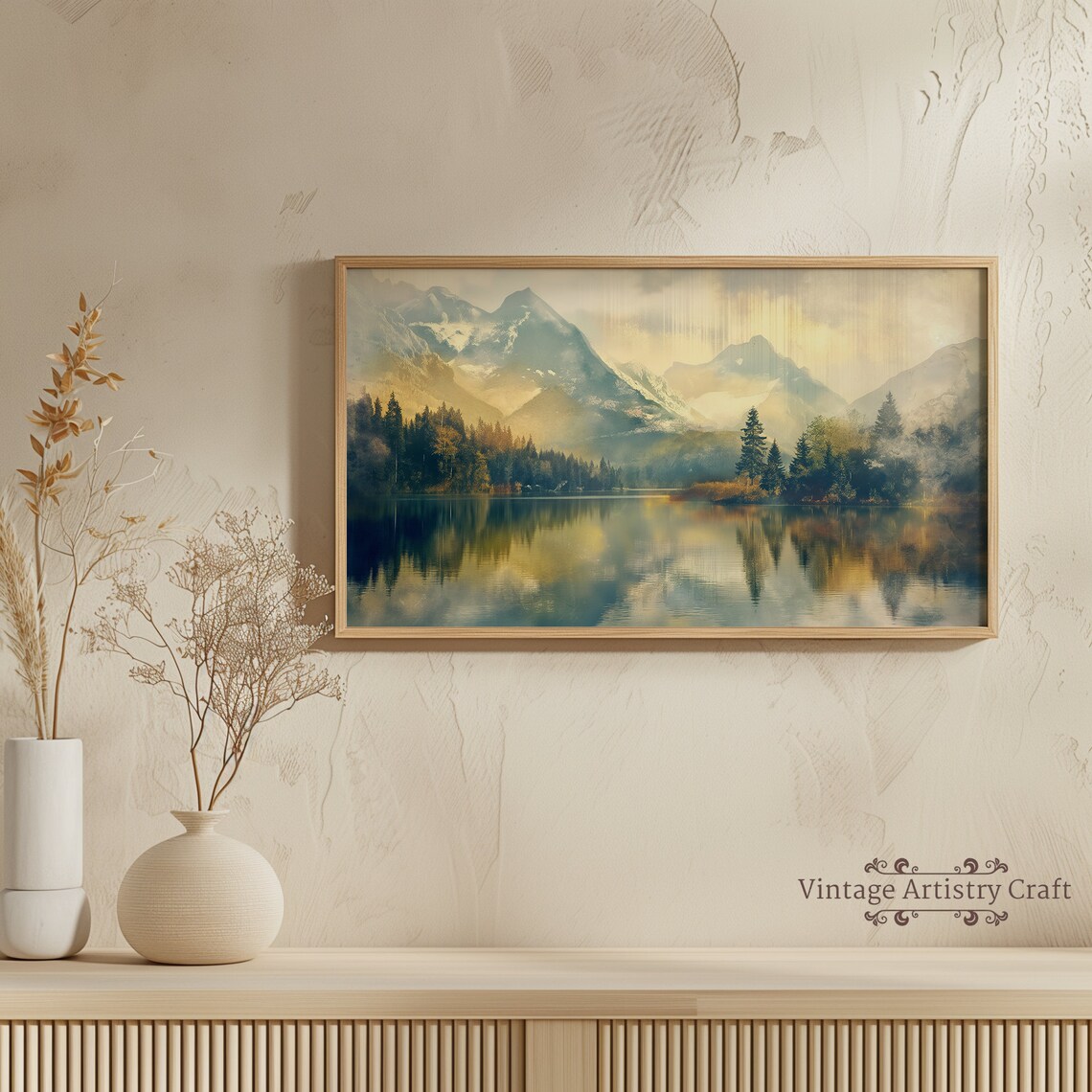 Mountain Lake Pinetree Landscape Watercolor Art Print - Image 6