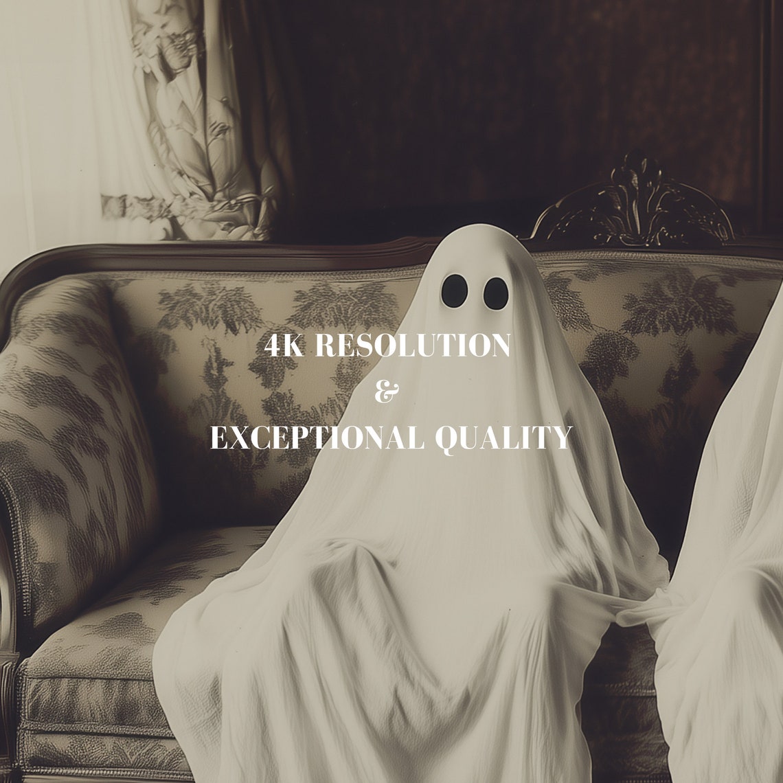 Two Ghosts Vintage Sofa Dark Interior Spooky Halloween Art Poster - Image 7