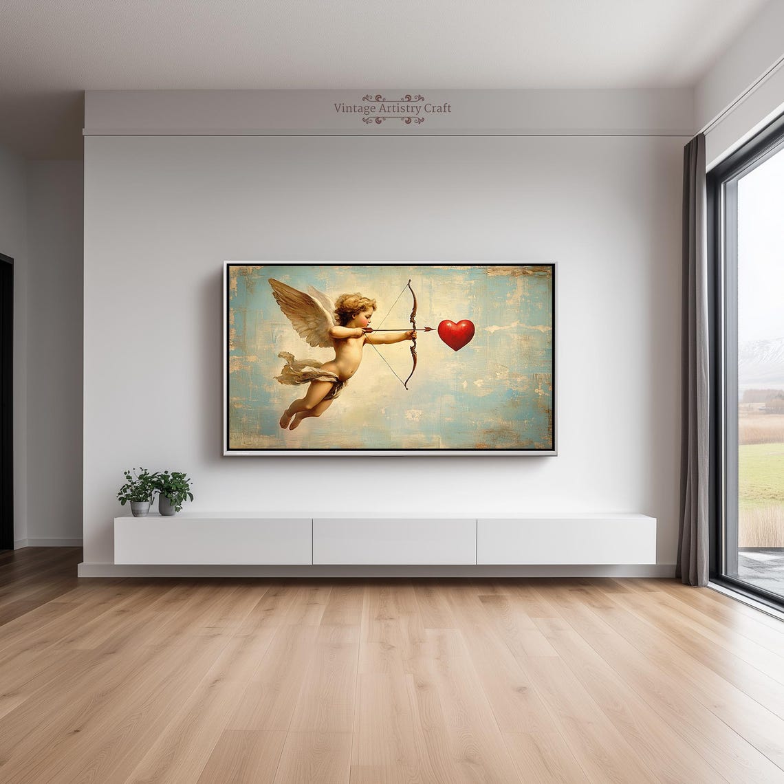 Cupid Drawing Bow Aiming Arrow Classic Red Heart Valentine Poster - Image 3