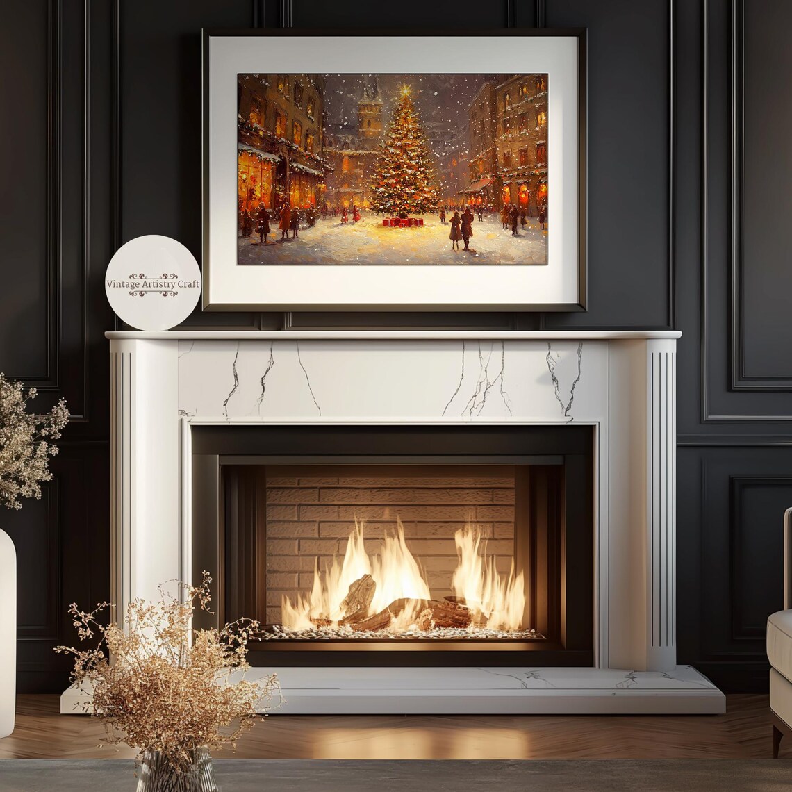 Winter Frame Tv Art Christmas Tree Warm Street Town Moody Farmhouse Tv Decor Vintage Oil Painting 4k - Image 2