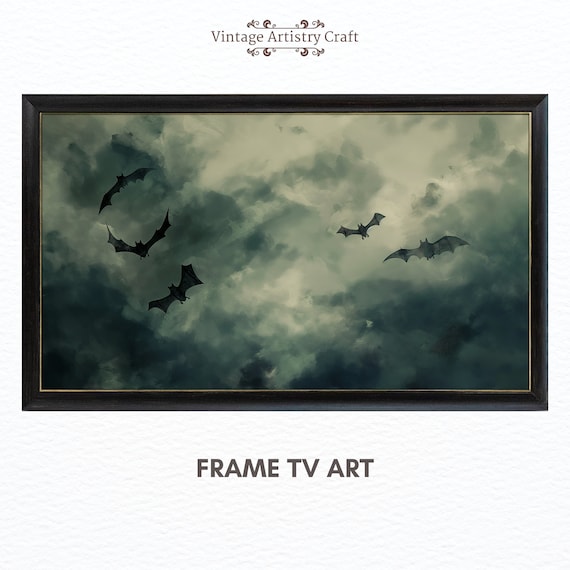Bats Flying Through Stormy Night Clouds Dark Halloween Sky Poster
