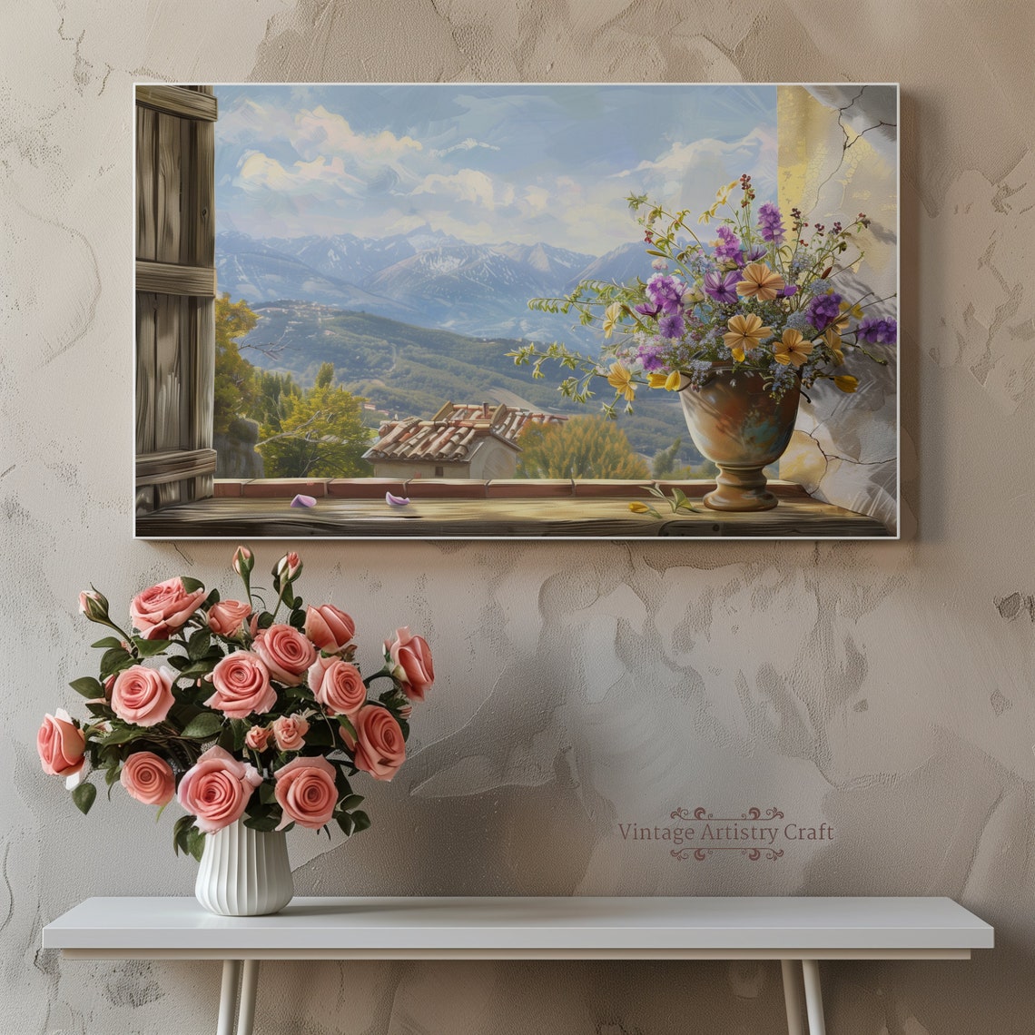 Rustic Window Sill Vase of Wildflowers Mountain Valley View Poster - Image 6