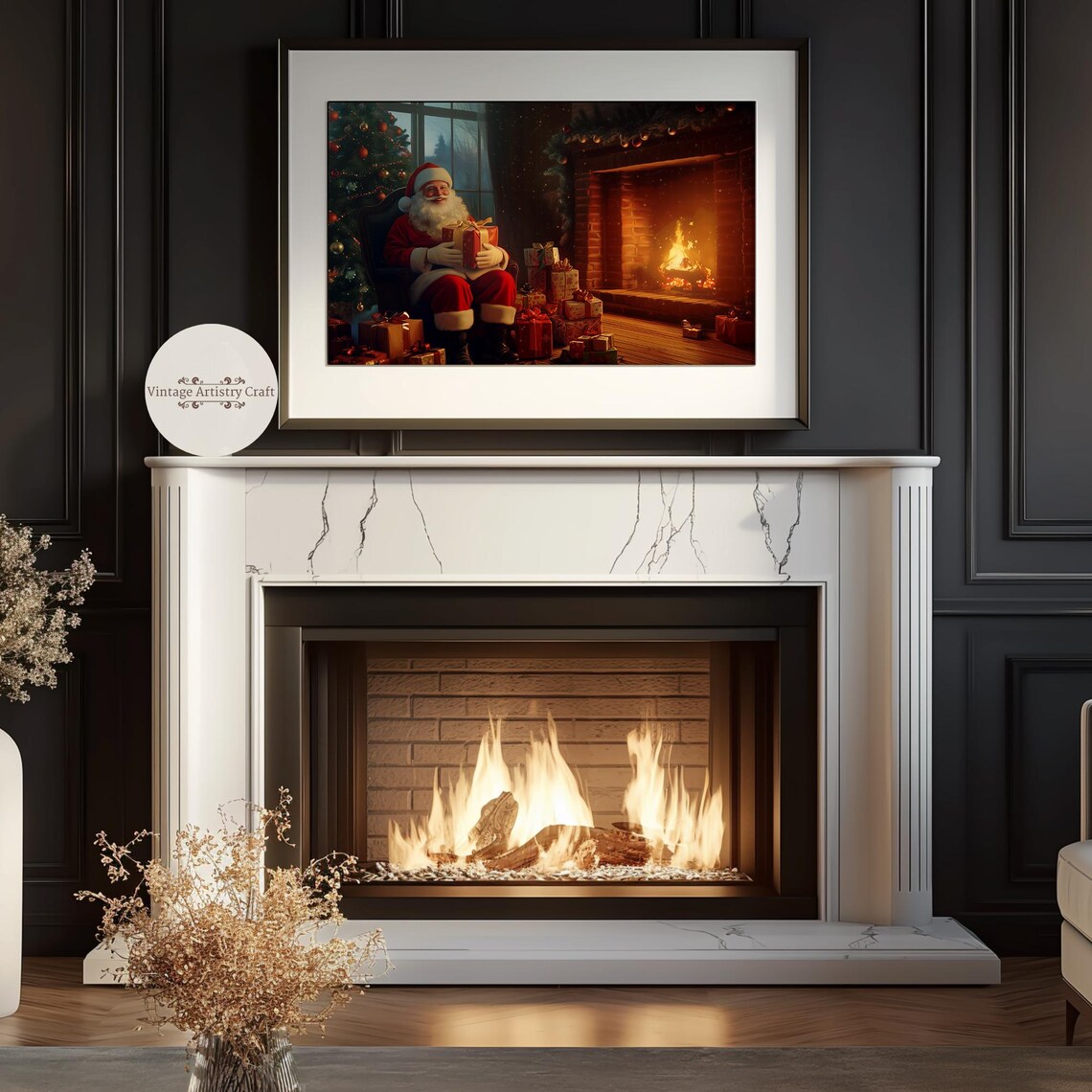 Santa Claus Armchair Fireplace Gifts Cozy Joyful Christmas Poster - Image 5