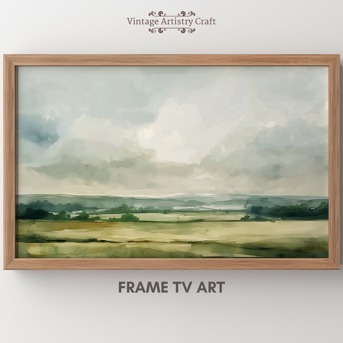 Soft Green Misty Landscape Abstract Watercolor Calm Nature Wall Art