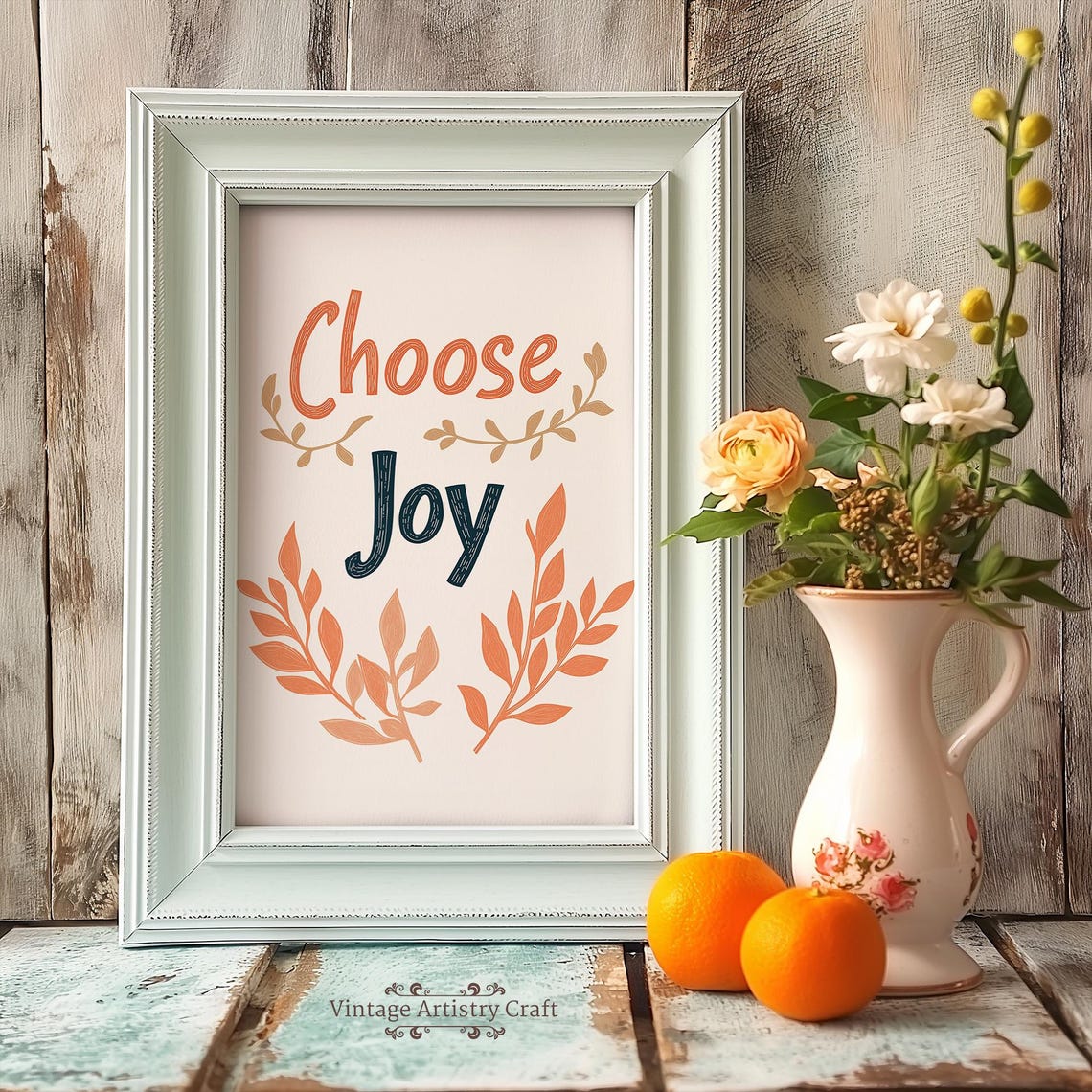 Choose Joy Hand Lettered Motivational Quote Botanical Poster - Image 4