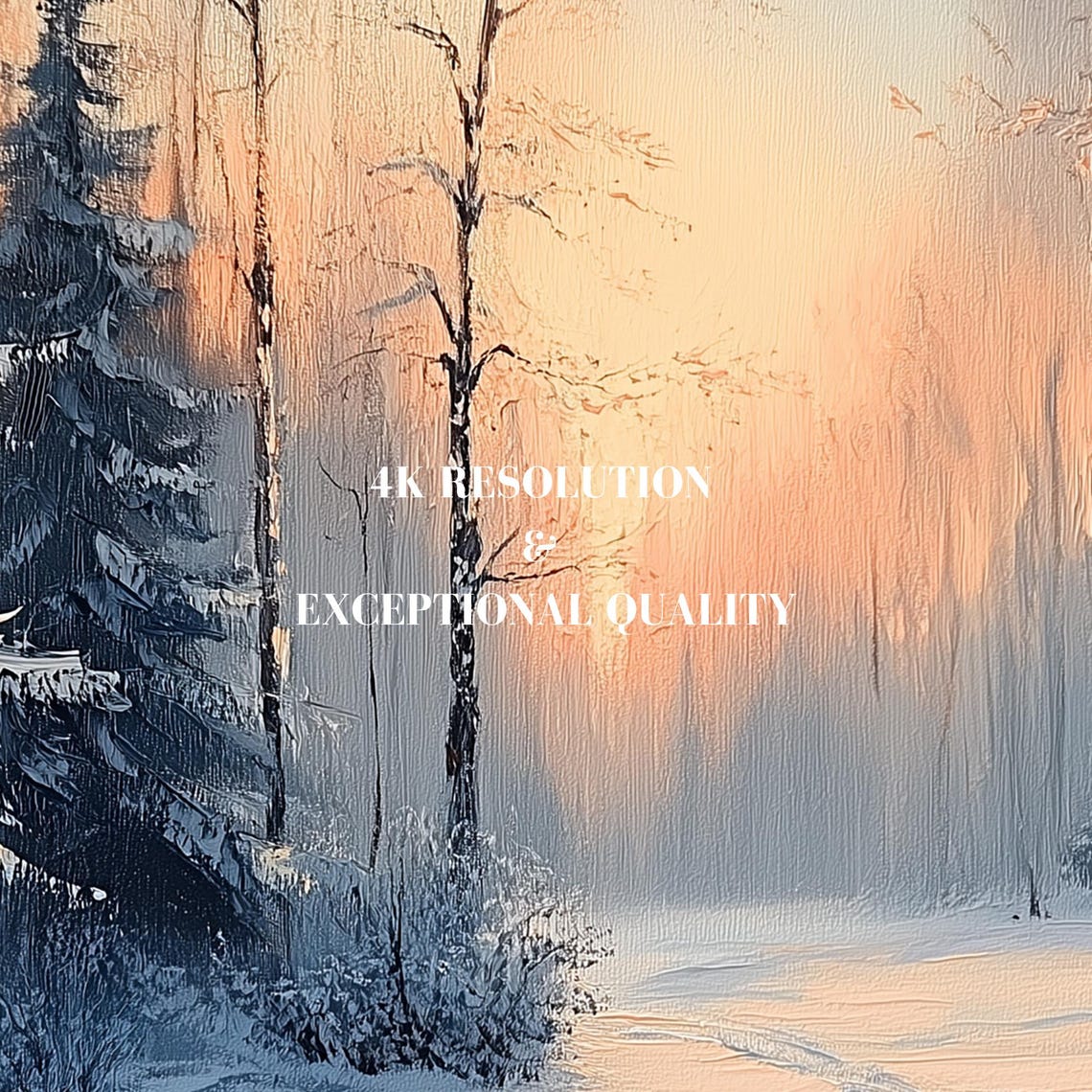 Winter Forest Path Sunset Snowy Pines Romantic Evening Painting Poster - Image 7