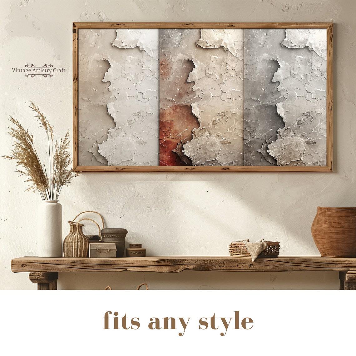 Neutral Plaster Texture Abstract Triptych Modern Minimalist Wall Art - Image 5
