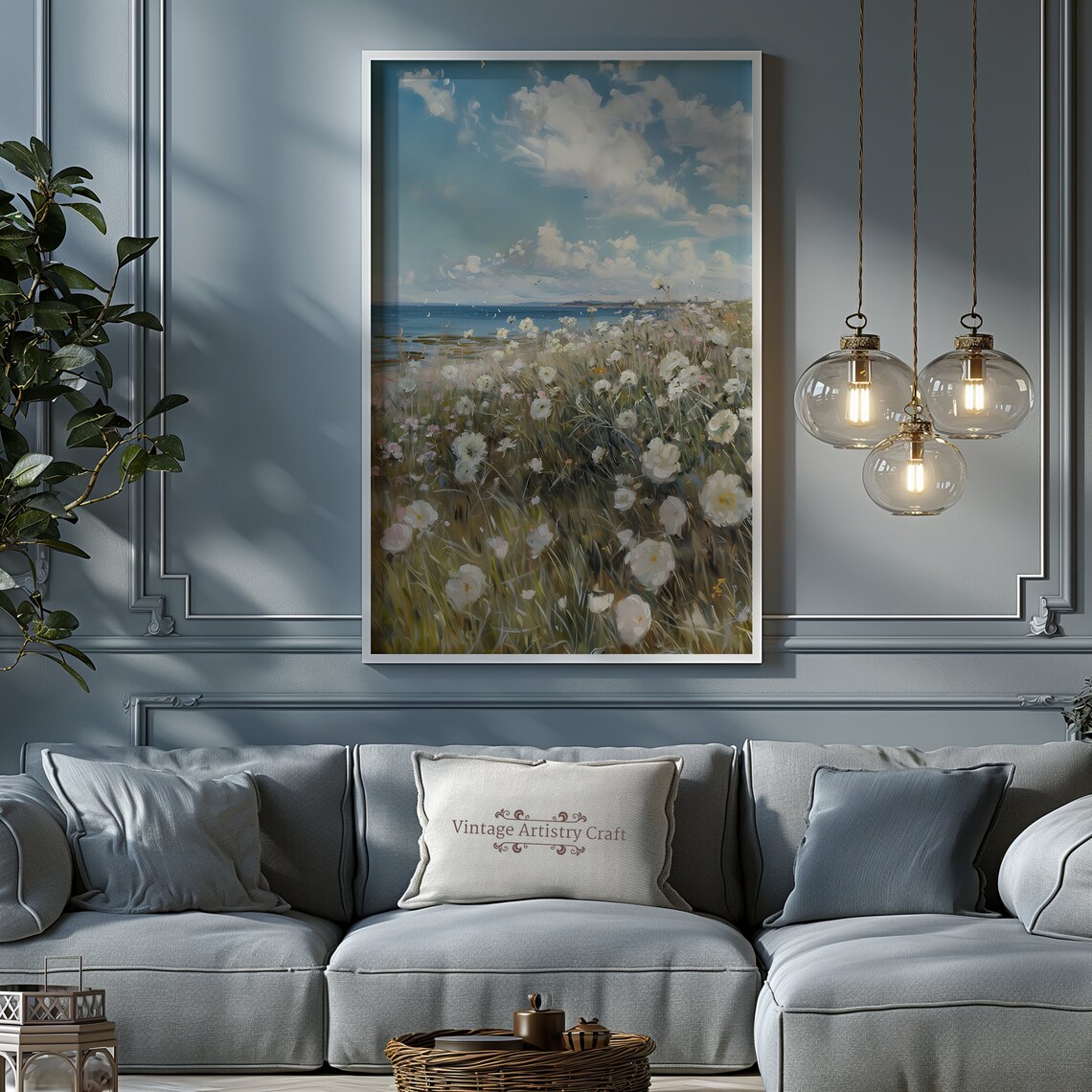 White Wildflowers By The Sea Breezy Coastal Meadow Art Poster - Image 7