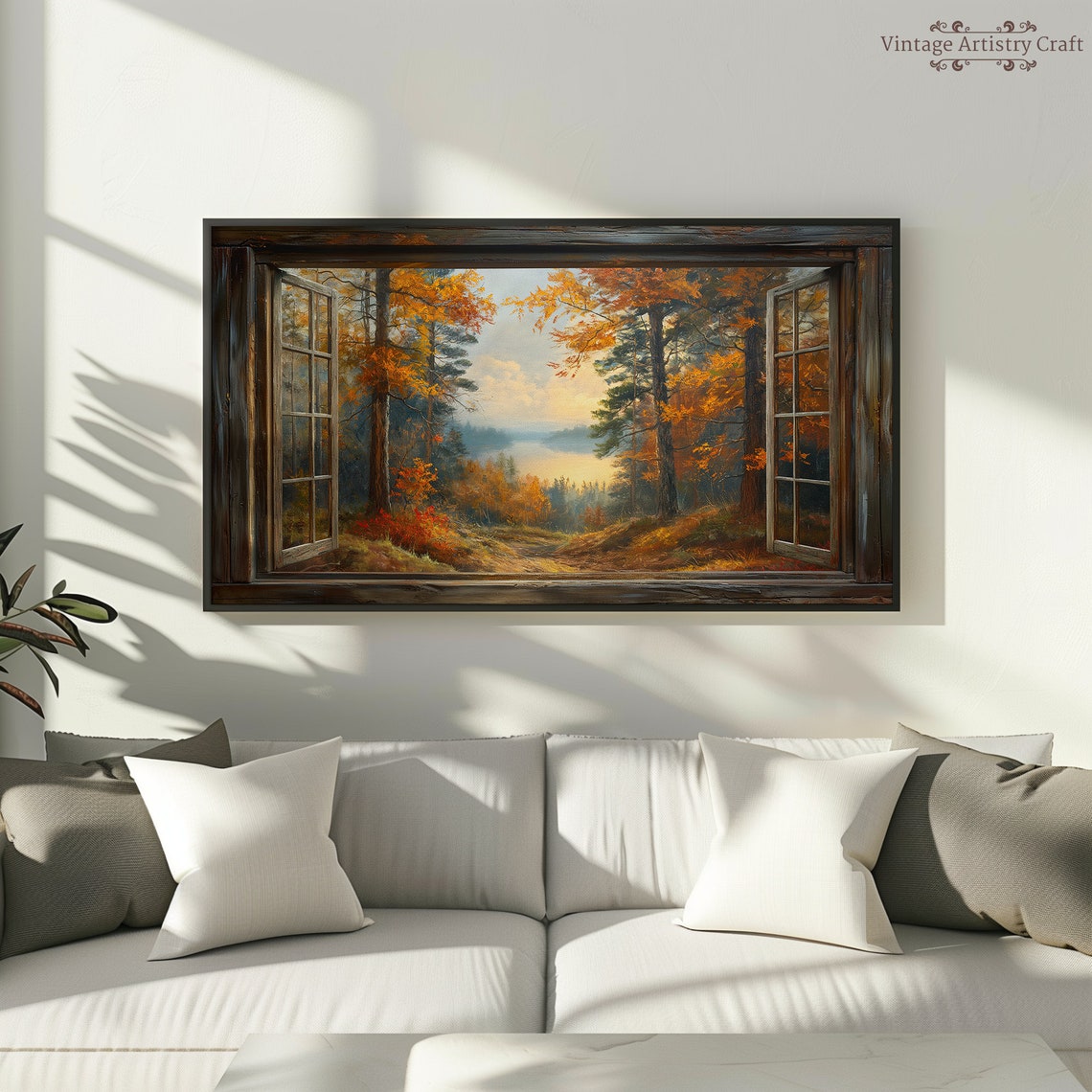 Open Window View Autumn Forest Lake Rustic Fall Landscape Poster - Image 8