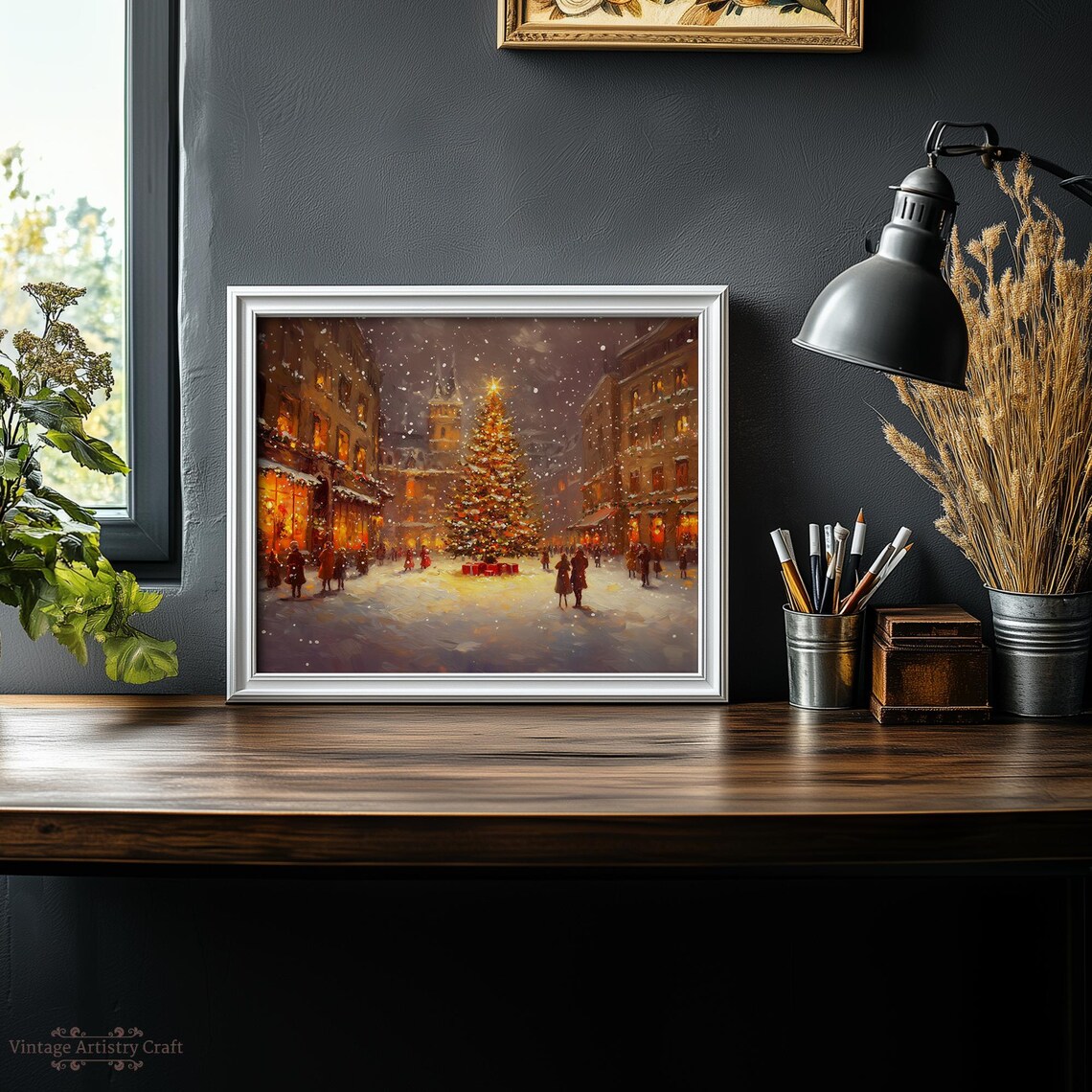 Snowy Christmas Town Square Tree Starry Night Cozy Village Poster - Image 4