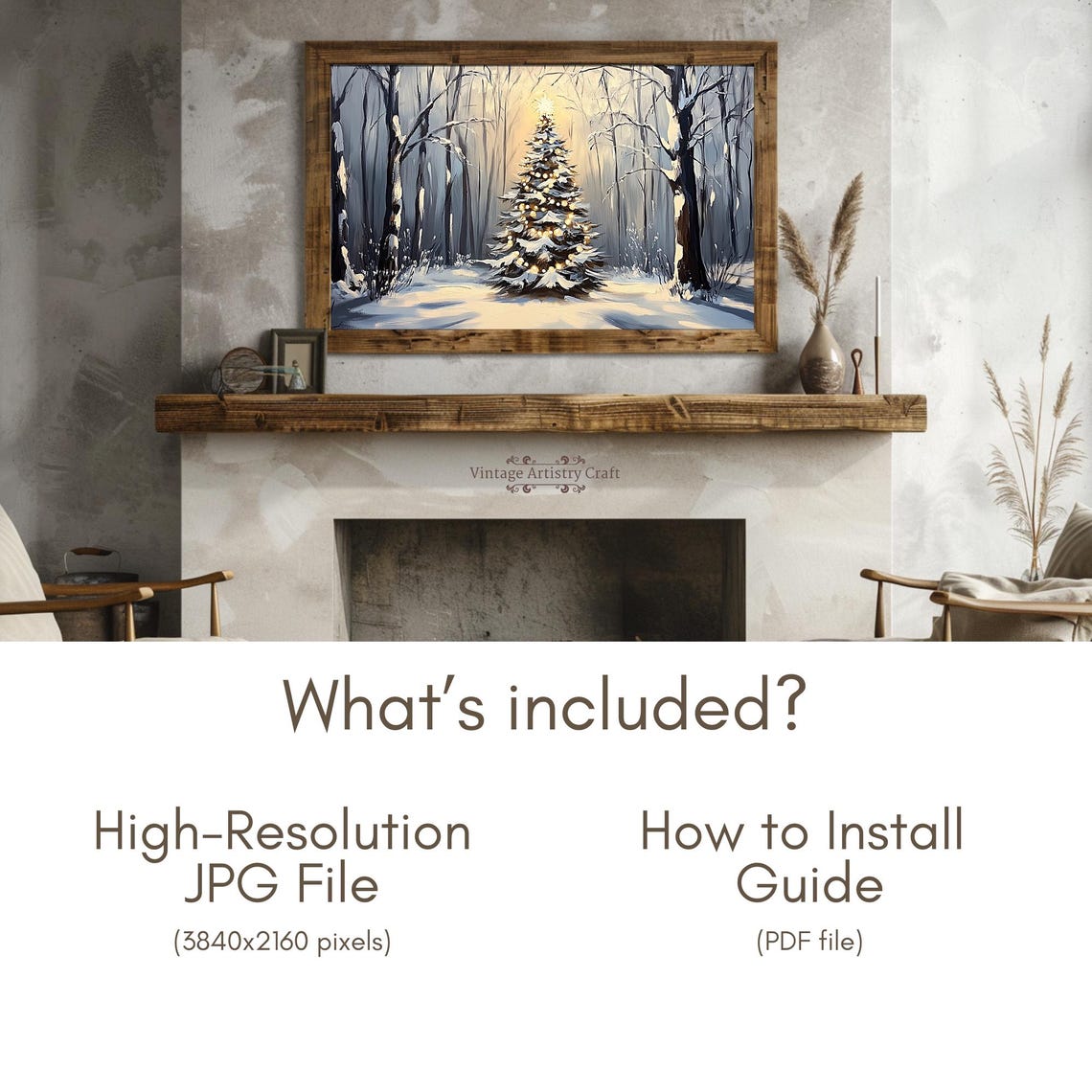 Lit Christmas Tree Snowy Forest Dusk Sparkling Holiday Painting Poster - Image 6