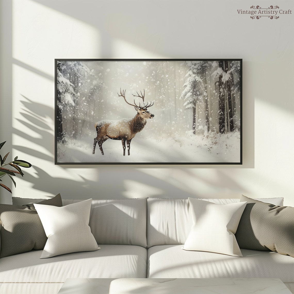 Majestic Elk In Falling Snow Silent Winter Forest Wildlife Poster - Image 2
