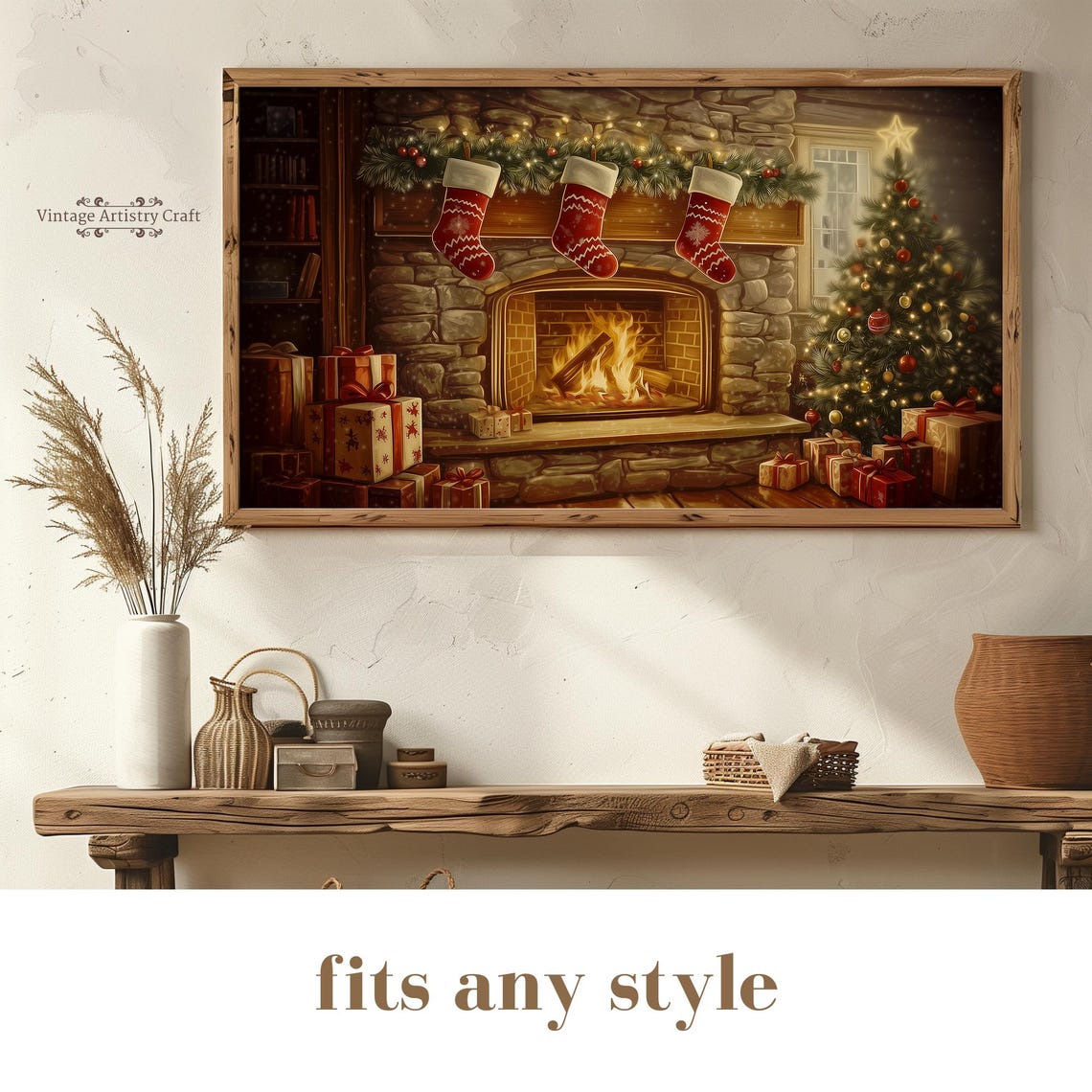 Cozy Christmas Fireplace Stockings Gifts Tree Warm Glow Poster - Image 6