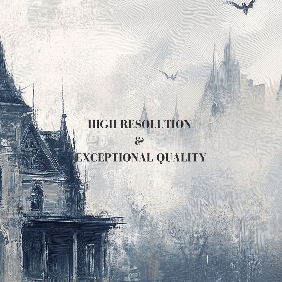 Misty Blue Grey Haunted Mansion Ghosts Bats Eerie Manor Poster - Image 8