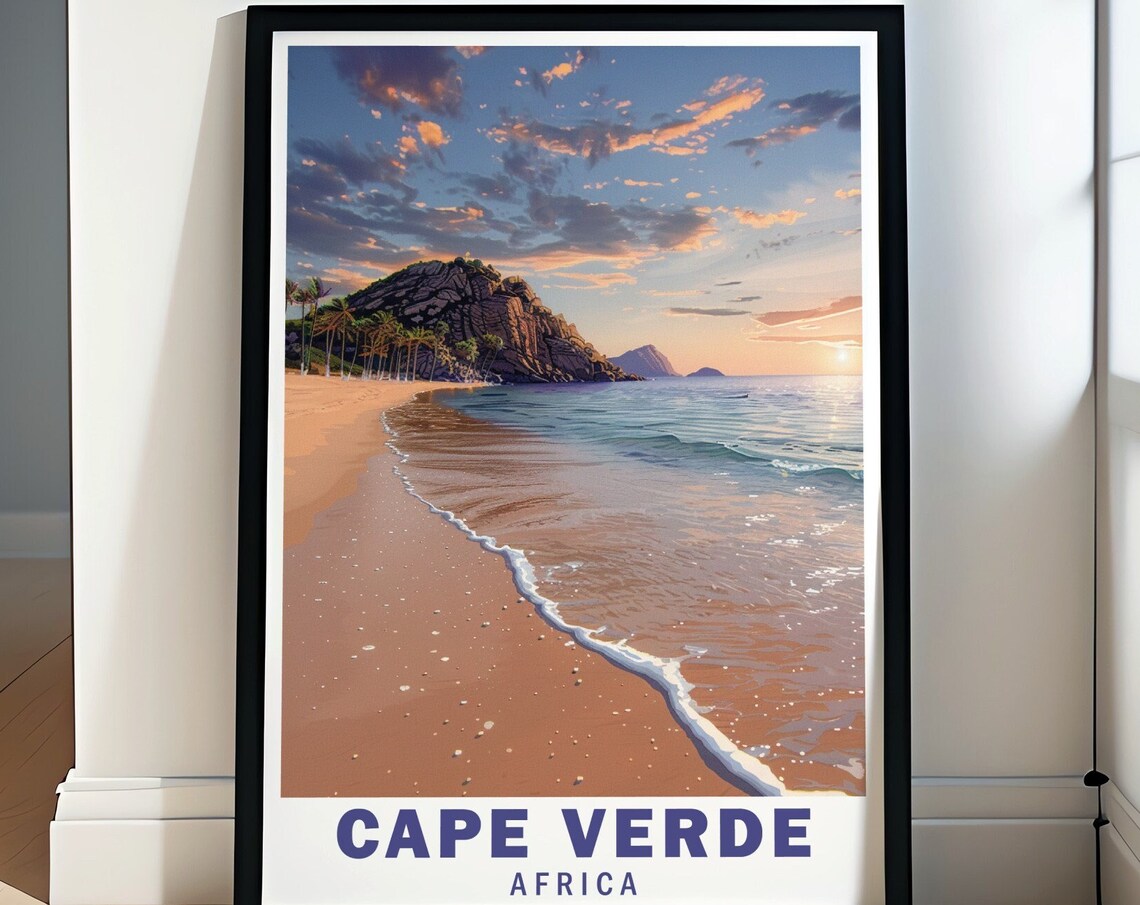 Cape Verde Beach Golden Sand Sunset Ocean Tropical Travel Poster