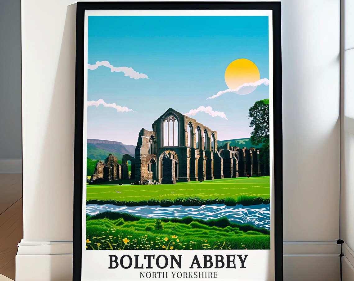 Bolton Abbey North Yorkshire Vintage Retro River Wharfe Travel Poster