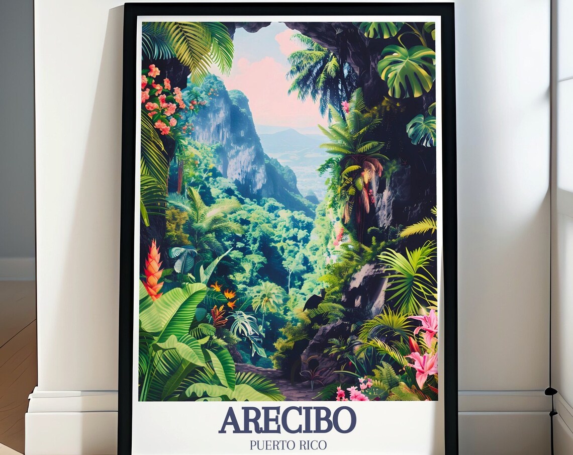 Arecibo Tropical Rainforest Jungle Canyon Puerto Rico Travel Poster
