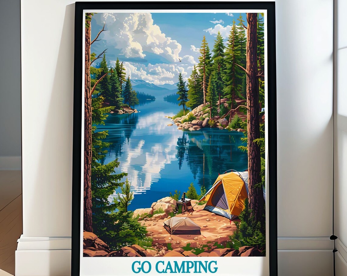 Go Camping Lakeside Poster Tent By The Calm Blue Lake Shore Pines