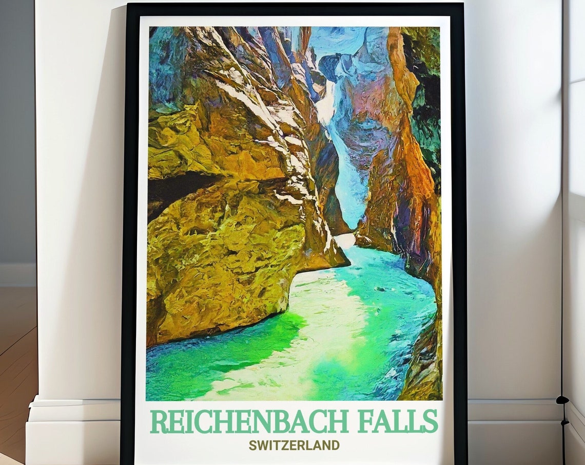 Reichenbach Falls Switzerland Turquoise Gorge Cliffs View Poster