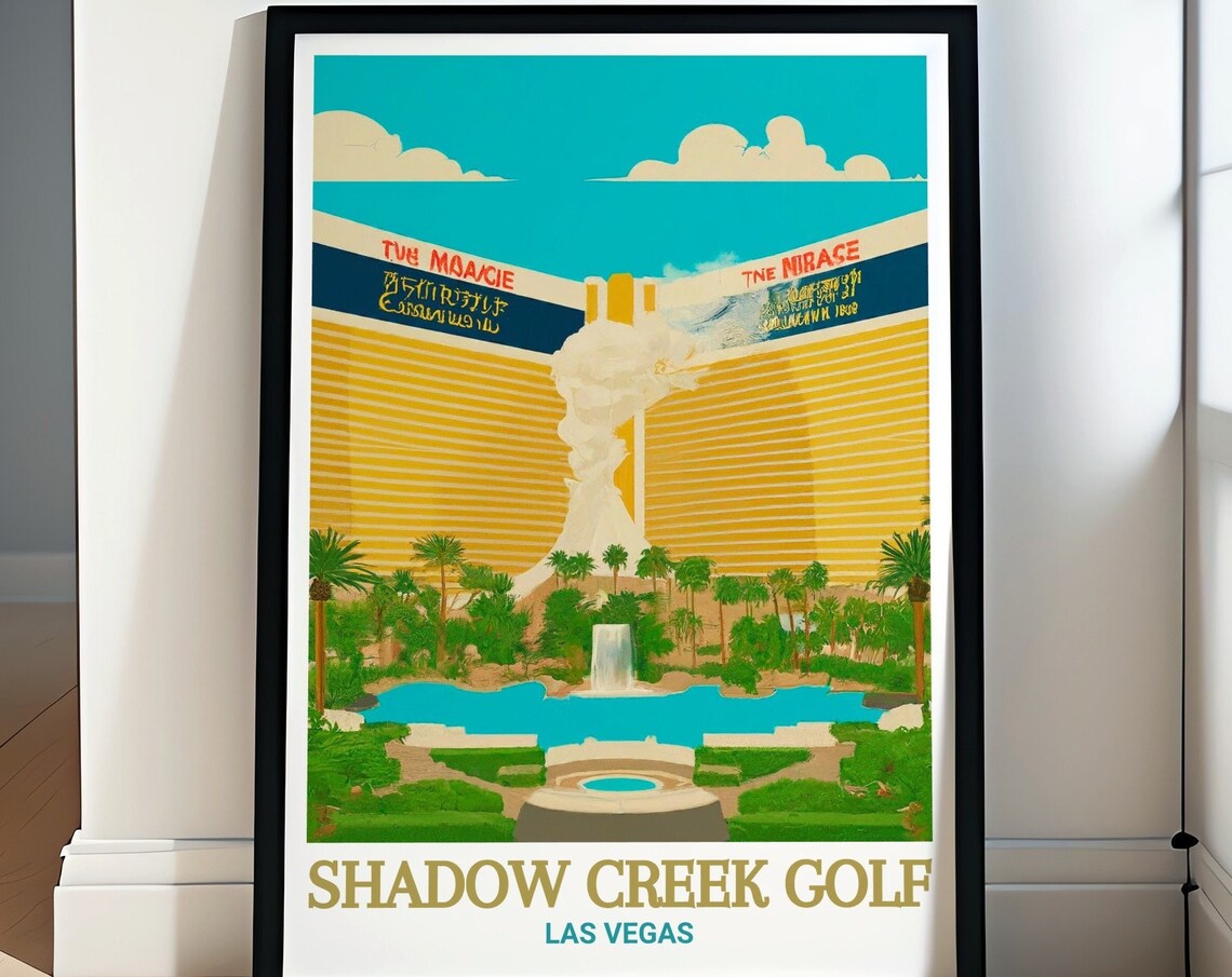 Shadow Creek Golf Las Vegas Mirage Volcano Retro Style Travel Poster