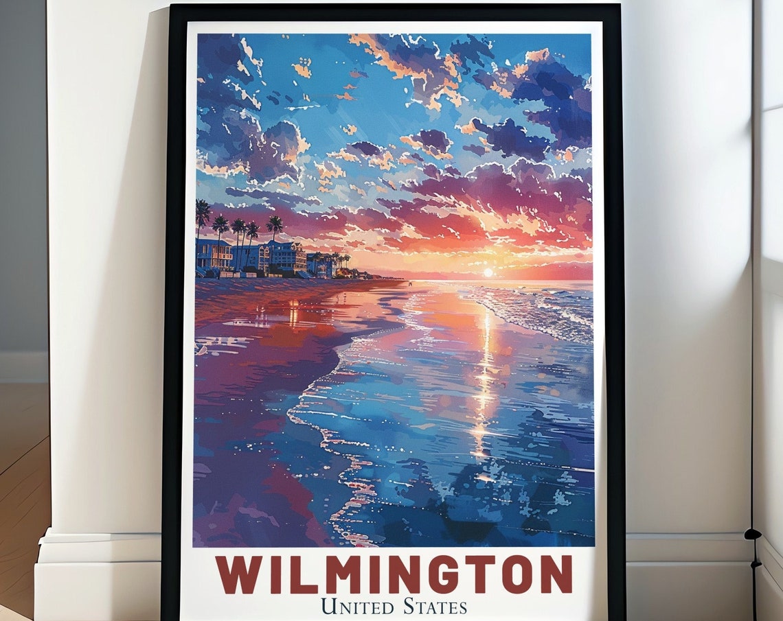 Wilmington North Carolina Beach Sunset Ocean Waves Shoreline Poster