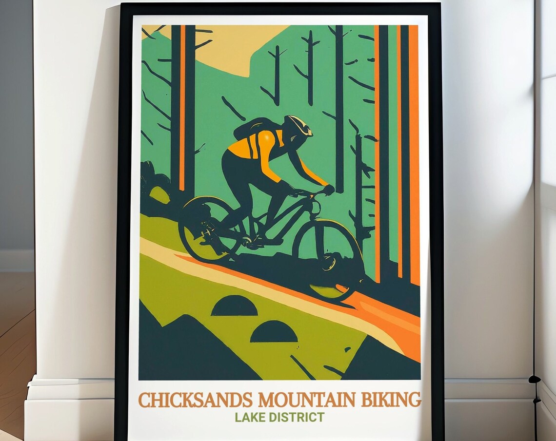 Chicksands Mountain Biking Rider Forest Trail Retro Travel Poster