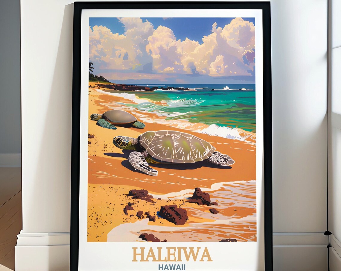 Haleiwa Travel Print Laniakea Beach Turtle Beach Art Laniakea Beach Turtle Beach Prints Laniakea Beach Turtle Beach Decor