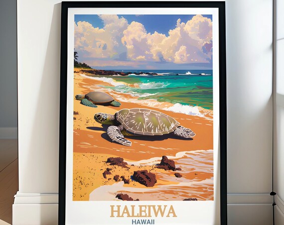 Haleiwa Travel Print Laniakea Beach Turtle Beach Art Laniakea Beach Turtle Beach Prints Laniakea Beach Turtle Beach Decor