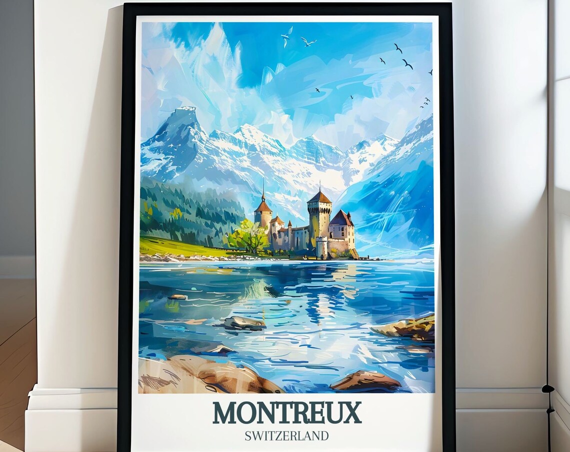 Montreux Switzerland Chillon Castle Lake Geneva Travel Poster