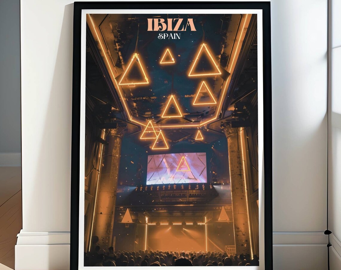 Ibiza Spain Nightclub Neon Triangles Party Crowd Scene Poster