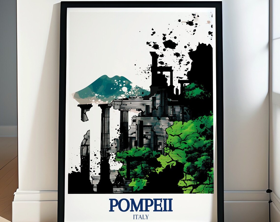 Pompeii Italy Temple of Apollo Ruins Watercolor Ink Art Poster
