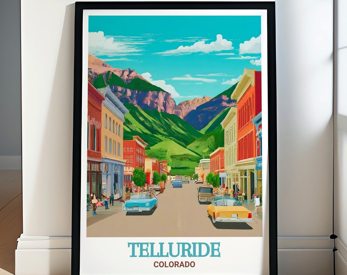 Telluride Colorado Historic Main Street Classic Cars Travel Poster