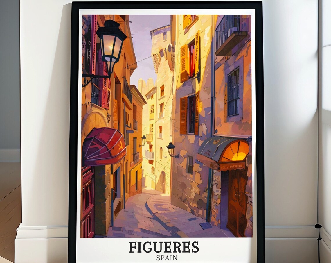 Figueres Spain Golden Hour Old Town Cobblestone Street Scene Poster