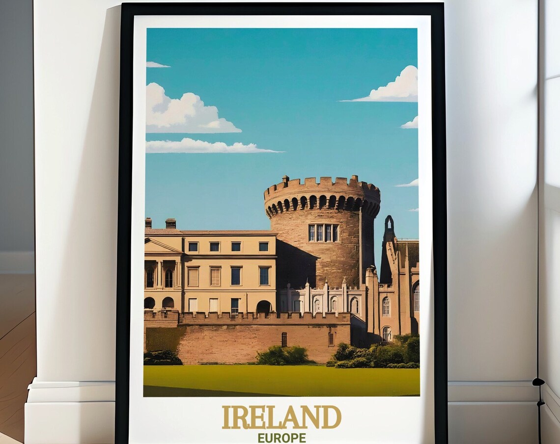 Ireland Europe Dublin Castle Round Tower Flat Illustration Poster