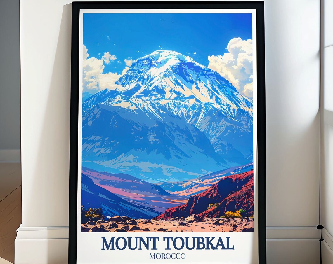 Mount Toubkal Snowy Peak Morocco Atlas Mountains Travel Poster