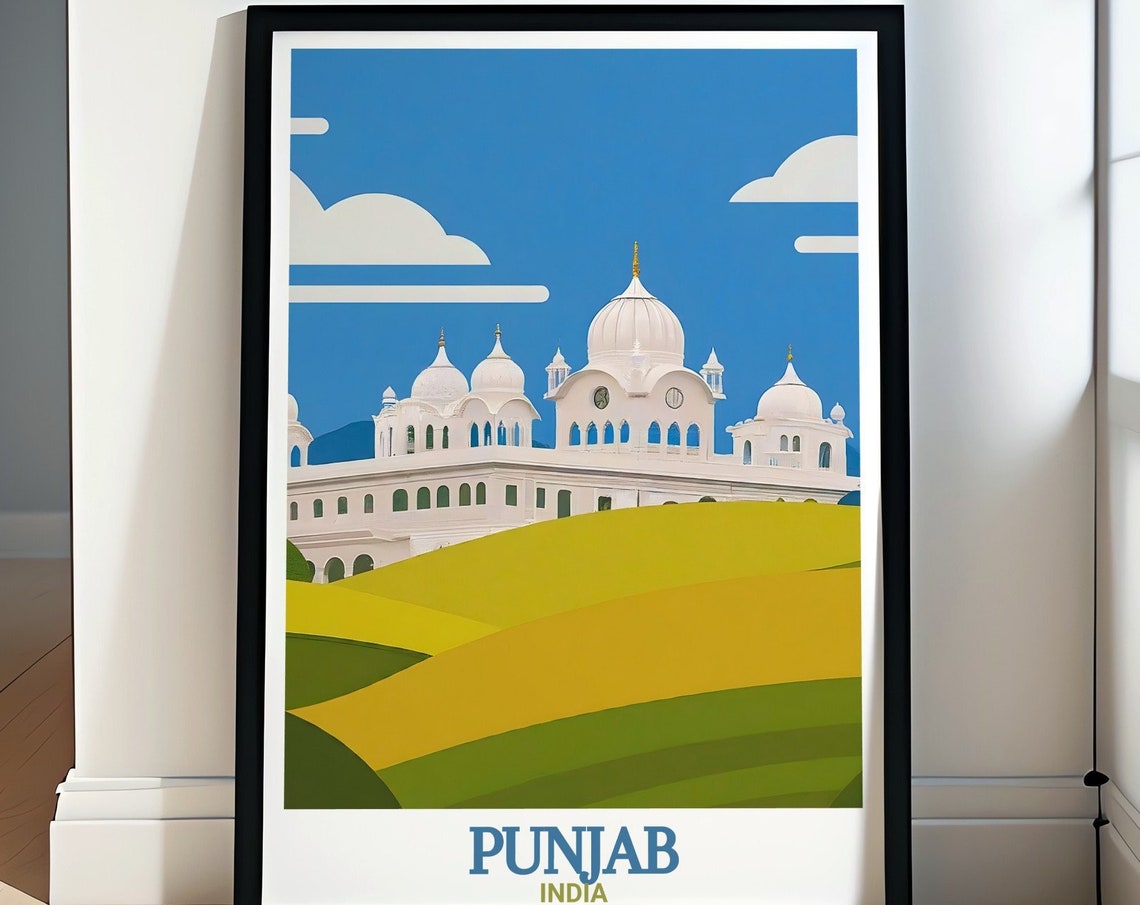 Punjab India Anandpur Sahib Gurudwara Fields Retro Art Poster