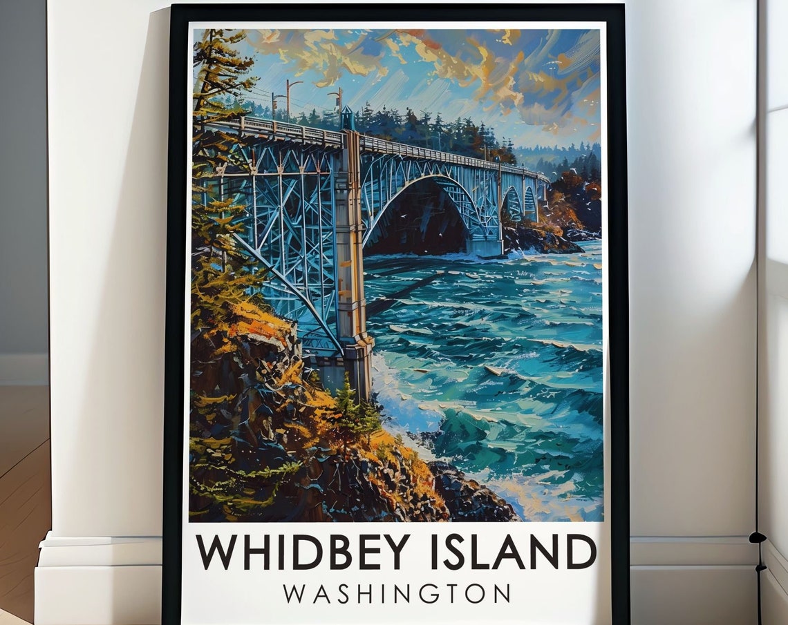 Deception Pass Bridge Over Turquoise Waters of Whidbey Island Poster