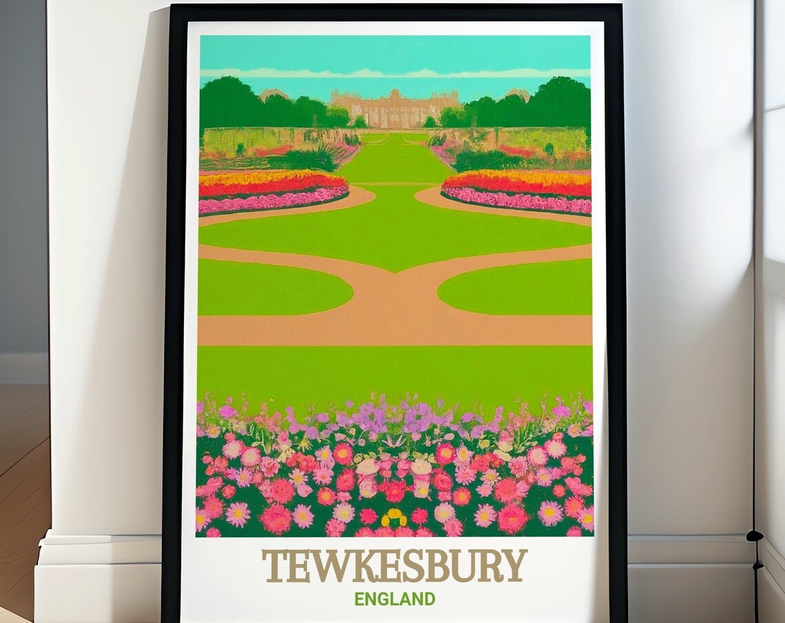 Tewkesbury Formal Flower Gardens Retro England Travel Poster