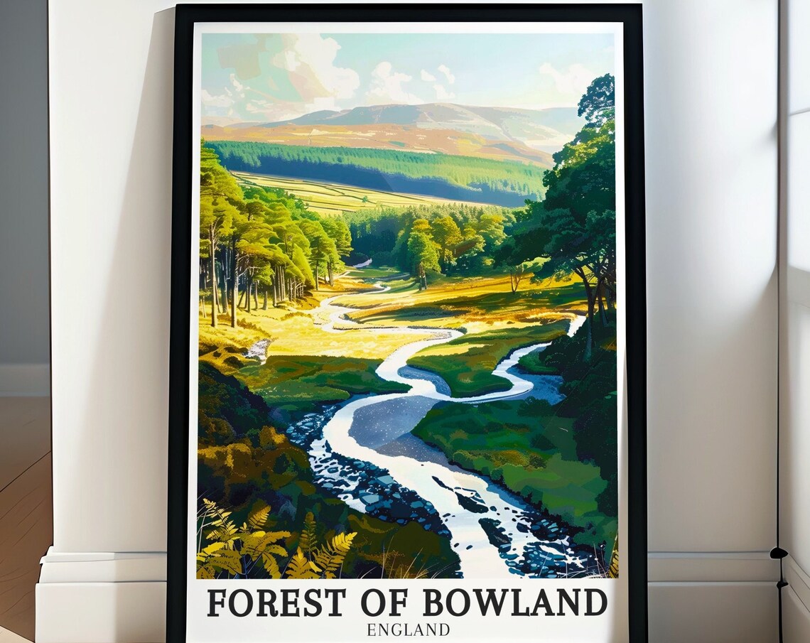 Forest Of Bowland Winding River Valley Pine England Travel Poster