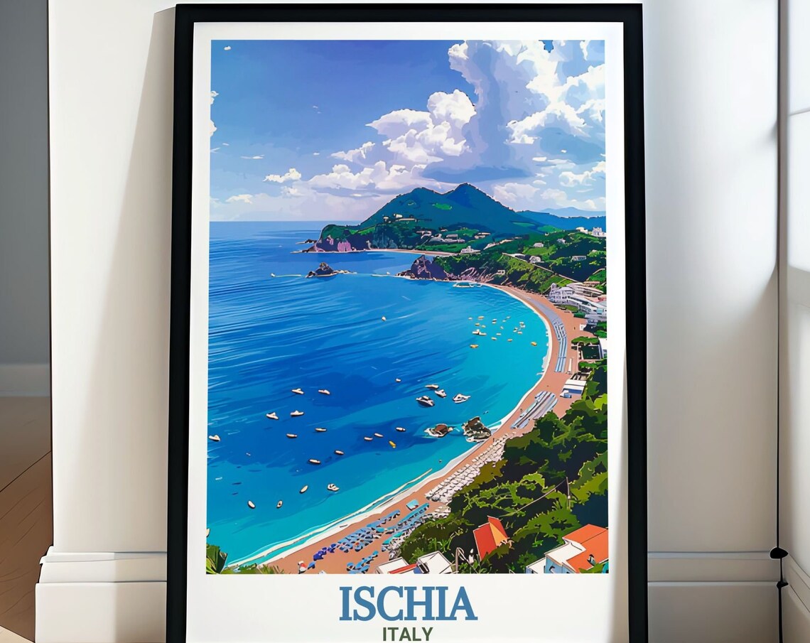 Ischia Italy Maronti Beach Aerial Bay Curved Coastline Vista Poster