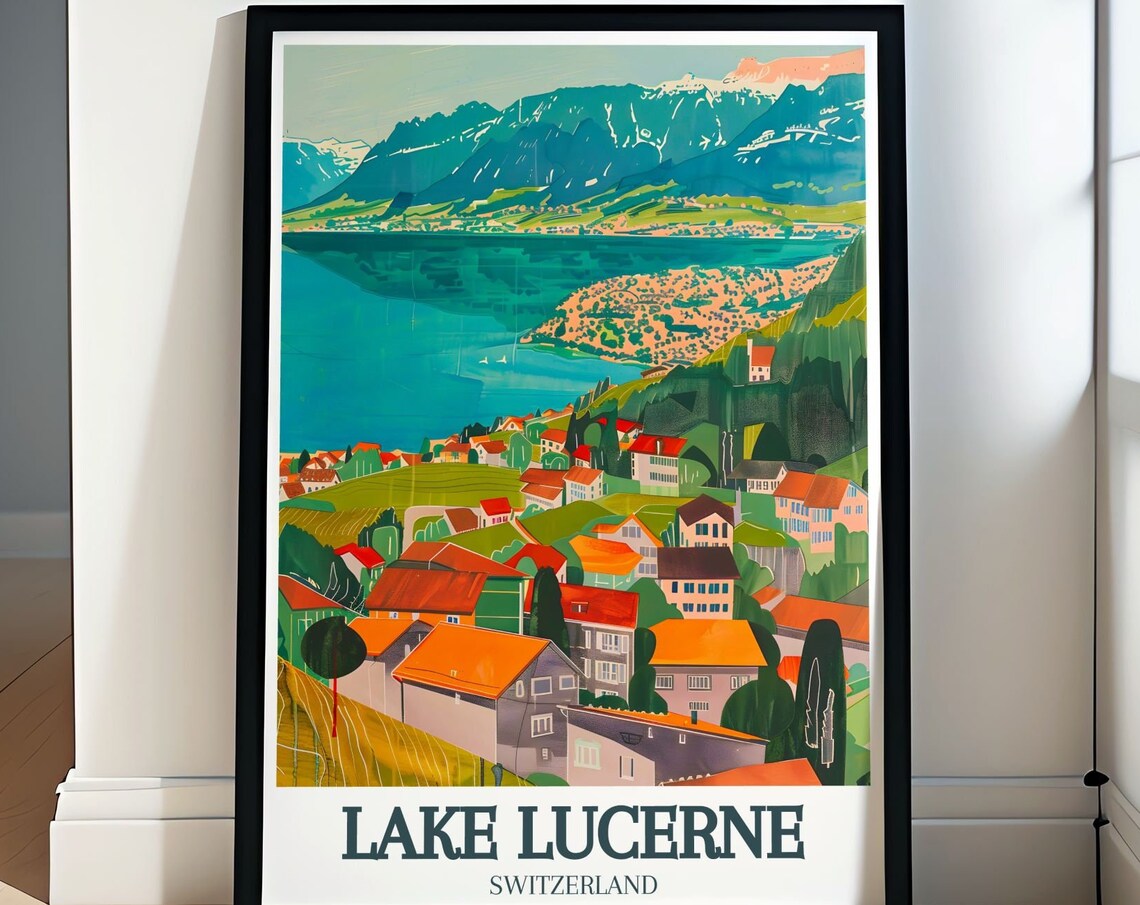 Lake Lucerne Hillside Chalets Alpine Peaks Lakeside View Poster