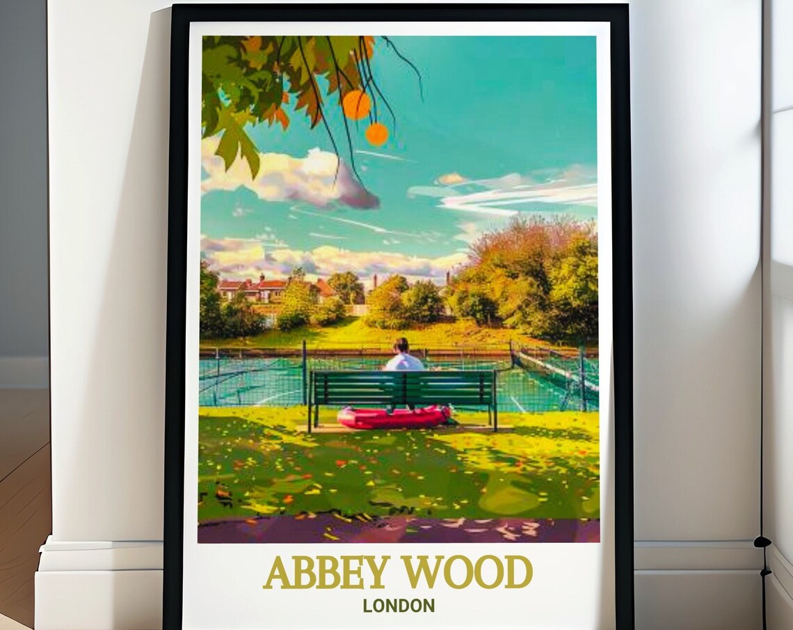 Abbey Wood London Park Bench Tennis Courts Autumn Travel Poster