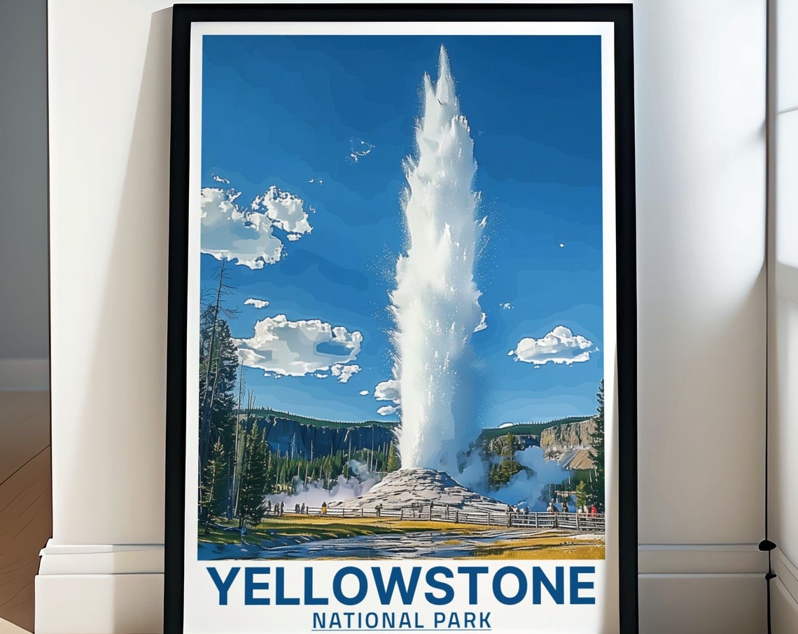 Yellowstone National Park Travel Print Old Faithful Geyser Yellowstone Artwork Old Faithful Geyser Travel Print Old Faithful Geyser Gift