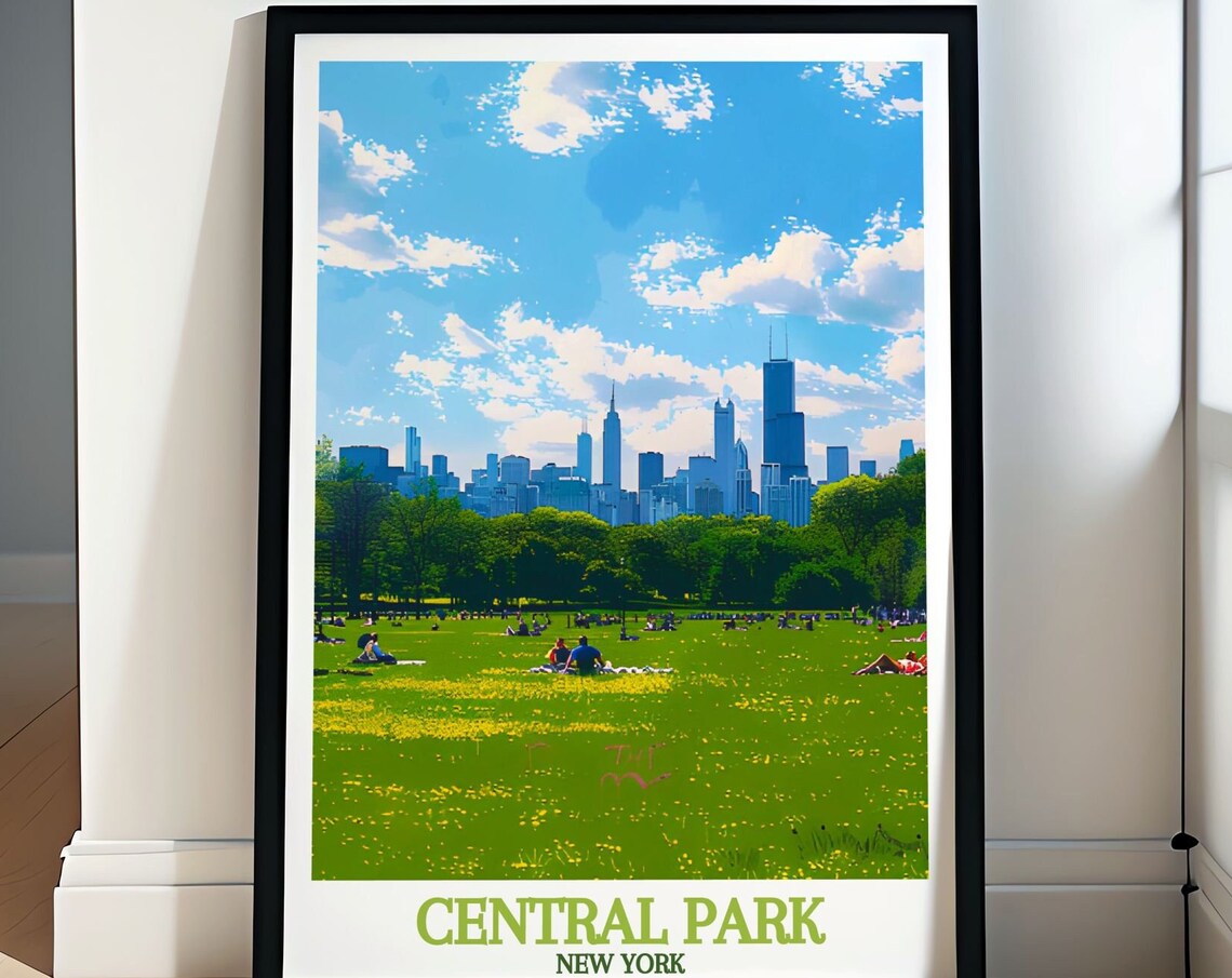 Central Park New York Great Lawn Summer Picnic City Skyline Poster