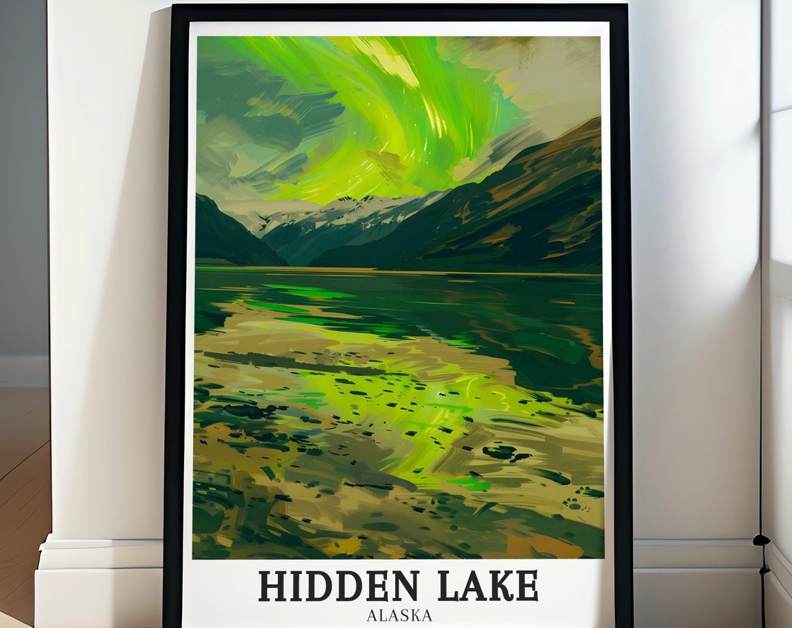 Hidden Lake Travel Art Kenai Fjords And Northern Lights Decor Kenai Fjords National Park Gift Hidden Lake Poster