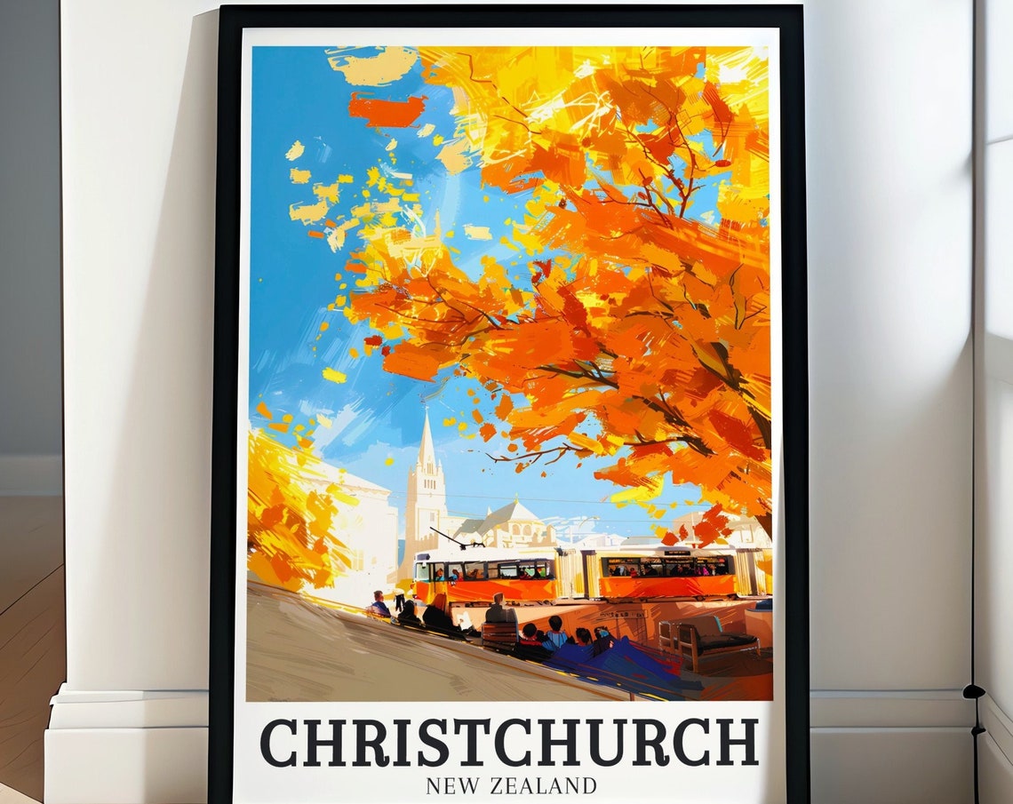Christchurch Travel Print Christchurch Heritage Trams Christchurch Cathedral Print Christchurch Poster Christchurch Heritage Trams Art