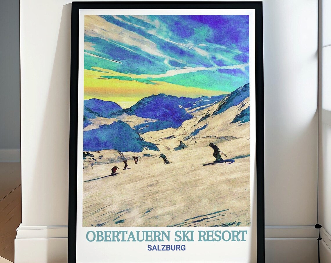 Obertauern Ski Resort Salzburg Snowboarders at Sunset Poster