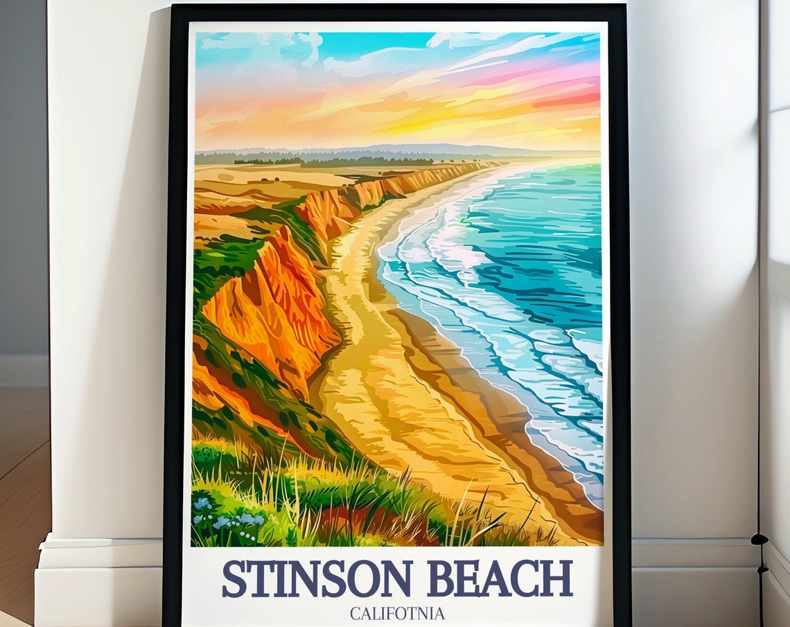 Stinson Beach Sunset Cliffs Golden Sand Pacific Ocean Poster